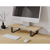 OVAL Doğal Ahşap Monitör Yükseltici Monitor Altlığı Monitör Sehpası Monitör Standı Tek Monitör - Bej - Siyah Ayak
