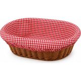 Oval Ekmek Sepeti 21 × 29 Cm, Çıkarılabilir Kırmızı Pötikare Kumaşlı Hasır Görünümlü - Çok Renkli - Standart