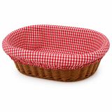 Oval Ekmek Sepeti 21 × 29 cm, Çıkarılabilir Kırmızı Pötikare Kumaşlı Hasır Görünümlü Kahvaltı ve Sunum Sepeti