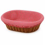 Oval Ekmek Sepeti 21 × 29 cm, Çıkarılabilir Kırmızı Pötikare Kumaşlı Hasır Görünümlü Kahvaltı ve Sunum Sepeti