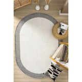Oval Gri Halı Bordür Modern Oturma Odası Salon Mutfak Koridor Antre Balkon Çocuk Odası Halısı 0020 - 80 x 150 cm - Gri Beyaz