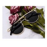 Oval Güneş Gözlüğü Sarı Çerçeve Siyah Cam Unisex Gold-Tek Ebat