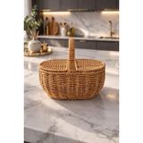 Oval Hasır Rattan Mini Kulplu Organizer Sepet,Masaüstü Ekmeklik,Banyo Düzenleyici