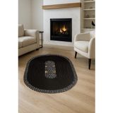 Oval Jüt Paspas, Kahverengi ve Siyah Çizgili, Dekoratif Kapı Önü ve Banyo Paspası (hasır siyah, 60x100, Oval)