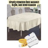 Oval Krem Renk Masa Örtüsü – Su Itici, Leke Tutmaz, Yıkanabilir %100 Polyester Jakarlı Oval Masaörtüsü - 160 x 220 cm
