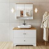 Oval Lavabolu Mat Beyaz Mdf 100 Cm Banyo Dolabı Atlantik Çam - Beyaz