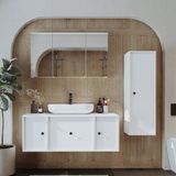 Oval Lavabolu Mat Mdf 120 Cm Banyo Dolabı + Aynalı Dolabı Beyaz Mat Beyaz