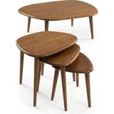 Oval Masif Doğal Ahşap Orta Sehpa ve 3'lü Yan Sehpa Set | Asimetrik Modern Iskandinav Tasarım - Ceviz