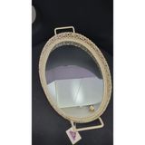 Oval Metal Aynalı Cam Kumaş Çift Kulplu Tepsi 41X25X4CM Rattan Dekoratif Örgü Ayna Ev 1 Adet - 41 x 25 x 3 cm