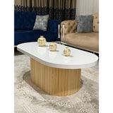 Oval Model 120X60 cm Kalın Kenarlı Orta Sehpa Ahşap Ayaklı - Doğal