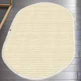 Oval Saçaklı Kaymaz Taban Yolluk 80x150 cm Krem
