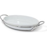 Oval Tepsi Tabak, Porselen & Gümüş Tutucu, Şık Sunum