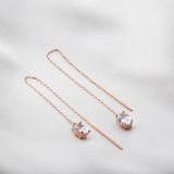 Oval Zirkon Taşlı Rose Gold Kaplama Gümüş Zincir Küpe
