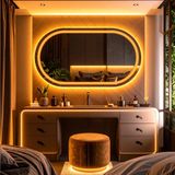 Ovanta Led'li Lazer Kumlamalı Lavabo & Banyo Aynası (Dokunmatik Sensörlü) amber led 90 x 50