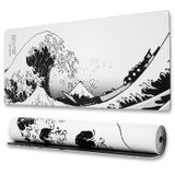 Ovenbird Dikişli Kenarlı Büyük Oyun Fare Altlığı, Japon Dalga Anime Masa Matı, Kaymaz Tabanlı Genişletilmiş XL Mousepad Klavye ve Fare için Dökülmeye Dayanıklı Masa Pedi, 80 x 30 cm, Beyaz