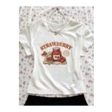 OVER HEAD Kadın Çilek Reçeli Strawberry Baskılı Baby Tee Crop T-shirt