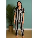 Over Sleep By Poleren Kadın Kısa Kol Çizgili Pijama Takımı
