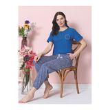 Over Sleep by Poleren Kırışmaz Kumaş Kısa Kol Büyük Beden Kadın Pijama Takımı