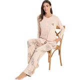 Over Sleep by Poleren Over Sleep 3317 Kadın Uzun Kol Büyük Beden Modal Süprem Pijama Takım (L-Xl-Xxl-3x - Pudra - 2XL