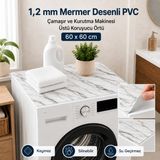 Overdal Mermer Desenli PVC Çamaşır ve Kurutma Makinesi Üstü Koruyucu Örtü Kaymaz Silinebilir 60x60 cm - D01 - Beyaz - Siyah