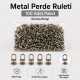 Overdal Metal Perde Ruleti Korniş Halkası Metal Rulet Perde Düğmesi 100 Adet Gümüş Rengi Avantajlı Paket