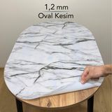 Overdal Oval 1,2 mm Mermer Desenli Kalın Pvc Masa Örtüsü Kaymaz Masa Koruyucu (Düz Hatlı Masa Uyumlu) - D01 - Siyah - Beyaz - 100 x 50 cm
