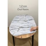 Overdal Oval 1,2 mm Mermer Desenli Kalın PVC Masa Örtüsü Kaymaz Masa Koruyucu (Düz Hatlı Masa Uyumlu) - D01