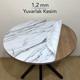 Overdal Yuvarlak 1,2 mm Mermer Desenli Kalın Pvc Masa Örtüsü Kaymaz Silinebilir Masa Koruyucu - D01 - Beyaz - Siyah - 65 x 65 cm