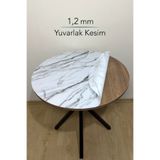 Overdal Yuvarlak 1,2 mm Mermer Desenli Kalın PVC Masa Örtüsü Kaymaz Silinebilir Masa Koruyucu - D01