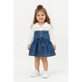 Overdo Dolce Denim Kız Çocuk Elbise %100 Pamuk Müslin Üst, Kot Alt, Açık Mavi & Koyu Mavi 1-4 Yaş - 2 Yaş