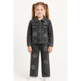 Overdo Kız Çocuk Çiçek Desenli Jean Pantolon - Siyah - 8 Yaş