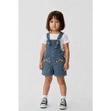 Overdo Kız Çocuk Çiçek Nakışlı Denim Şort Salopet - Tulum - Mavi - 2 Yaş