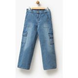 Overdo Kız Çocuk Kargo Cepli Wide Leg Kot Pantolon - Açık Mavi - 11 Yaş