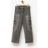 Overdo Kız Çocuk Kargo Cepli Wide Leg Kot Pantolon - Koyu Mavi - 12 Yaş