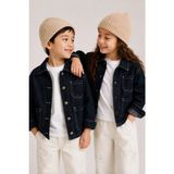 Overdo Unisex Çocuk Denim Ceket Oversize Rahat Kalıp - 8 Yaş - 1 Drop - Koyu Mavi