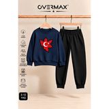 Overmax Türk Bayrağı Baskılı Çocuk Bisiklet Yaka Sweatshirt Eşofman Takımı- 3-12 Yaş - 11 - 12 Yaş - Siyah - Lacivert
