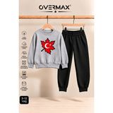Overmax Türk Bayrağı Baskılı Çocuk Bisiklet Yaka Sweatshirt Eşofman Takımı- 3-12 Yaş - 5 - 6 Yaş - Siyah - Gri