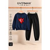 Overmax Türk Bayrağı Baskılı Çocuk Bisiklet Yaka Sweatshirt Eşofman Takımı- 3-12 Yaş - 9 - 10 Yaş - Siyah - Lacivert