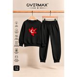 Overmax Türk Bayrağı Baskılı Çocuk Bisiklet Yaka Sweatshirt Eşofman Takımı- 3-12 Yaş - 9 - 10 Yaş - Siyah - Siyah