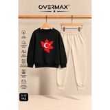 Overmax Türk Bayrağı Baskılı Çocuk Bisiklet Yaka Sweatshirt Eşofman Takımı- 3-12 Yaş - Siyah - Bej - 3 - 4 Yaş