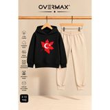 Overmax Türk Bayrağı Baskılı Çocuk Kapüşonlu Sweatshirt Eşofman Takımı- 3-12 Yaş - Siyah - Bej - 3 - 4 Yaş