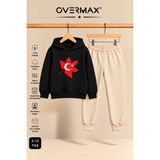 Overmax Türk Bayrağı Baskılı Çocuk Kapüşonlu Sweatshirt Eşofman Takımı- 3-12 Yaş - Siyah - Bej - 5 - 6 Yaş