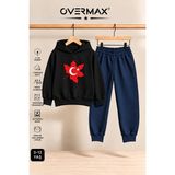 Overmax Türk Bayrağı Baskılı Çocuk Kapüşonlu Sweatshirt Eşofman Takımı- 3-12 Yaş - Siyah - Lacivert - 7 - 8 Yaş