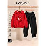 Overmax Türk Bayrağı Baskılı Kapüşonlu Sweatshirt Eşofman Takımı- 3-12 Yaş - 7 - 8 Yaş - Kırmızı - Siyah
