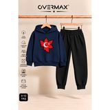 Overmax Türk Bayrağı Baskılı Kapüşonlu Sweatshirt Eşofman Takımı- 3-12 Yaş - 9 - 10 Yaş - Lacivert - Siyah