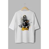Overoz 79 Amerikan Futbolu Sırt Baskılı Yarı Oversize Siyah T-Shirt 1187 - Beyaz - 2XL