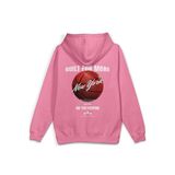 Overoz Basketbol New York Sırt Baskılı Kapüşonlu Yarı Oversize Sweatshirt Pembe Hoodie 1420, L5368253061672
