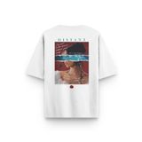 Overoz Beyaz Oversize Distant Sürreal Sırt Baskılı Oversize Yazılı Unisex Tişört 1348, M