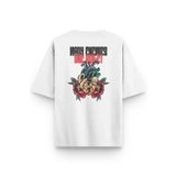 Overoz Beyaz Oversize Tshirt Kalp Sırt Baskılı Oversize Yazılı Unisex Tişört 1310, XL