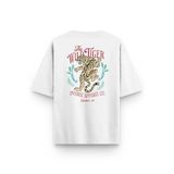 Overoz Beyaz Oversize Tshirt Kaplan Sırt Baskılı Oversize Yazılı Unisex Tişört 1373, XL